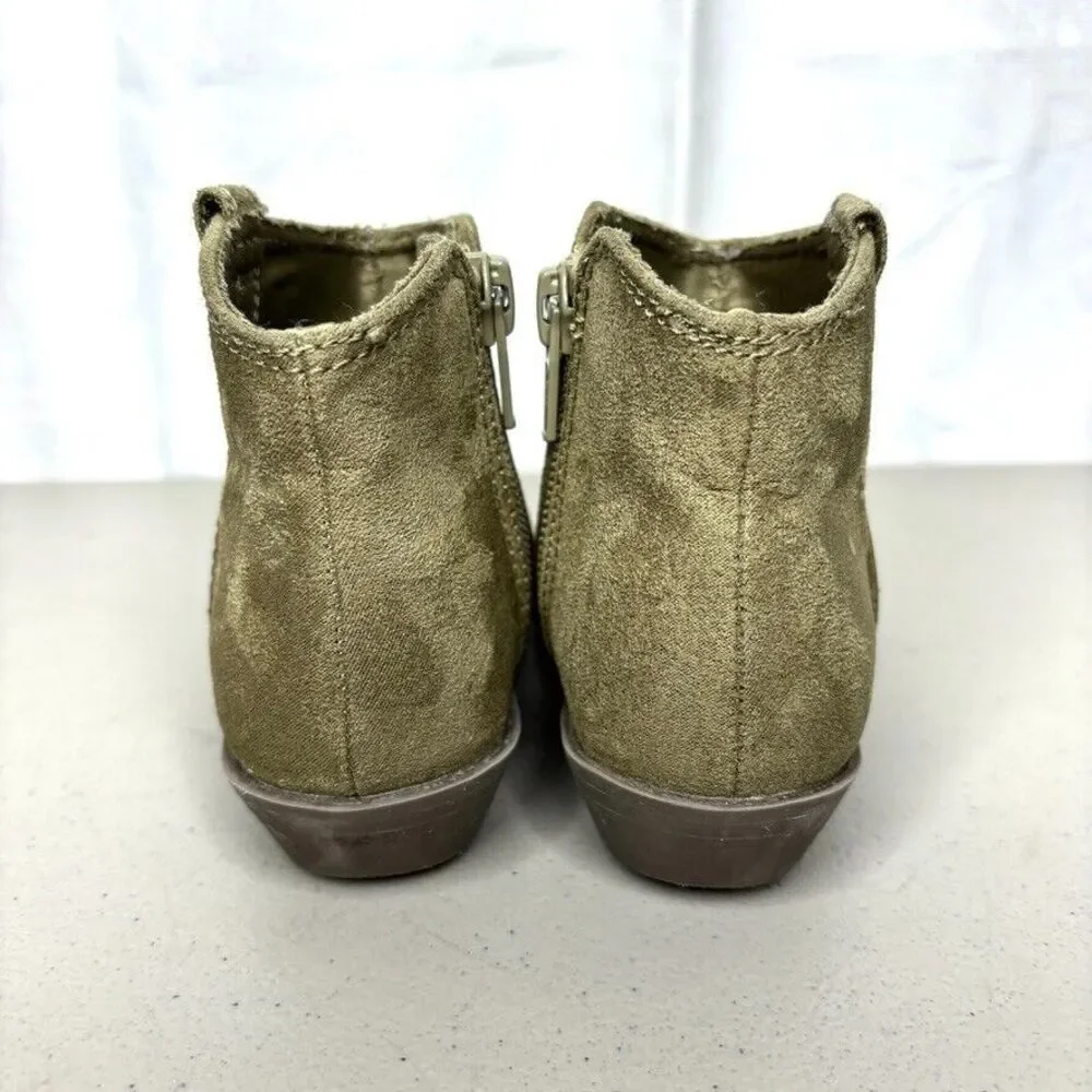 Old Navy Olive Faux Suede Side Zip Western Ankle Bootie Toddler‎ Size 7